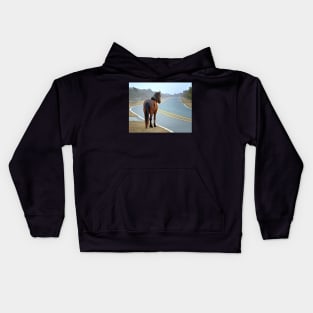 Assateague Pony Looking Down the Road Kids Hoodie